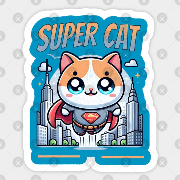 Funny Super Cat Newyork City Kawaii Sticker by FunnyTee's